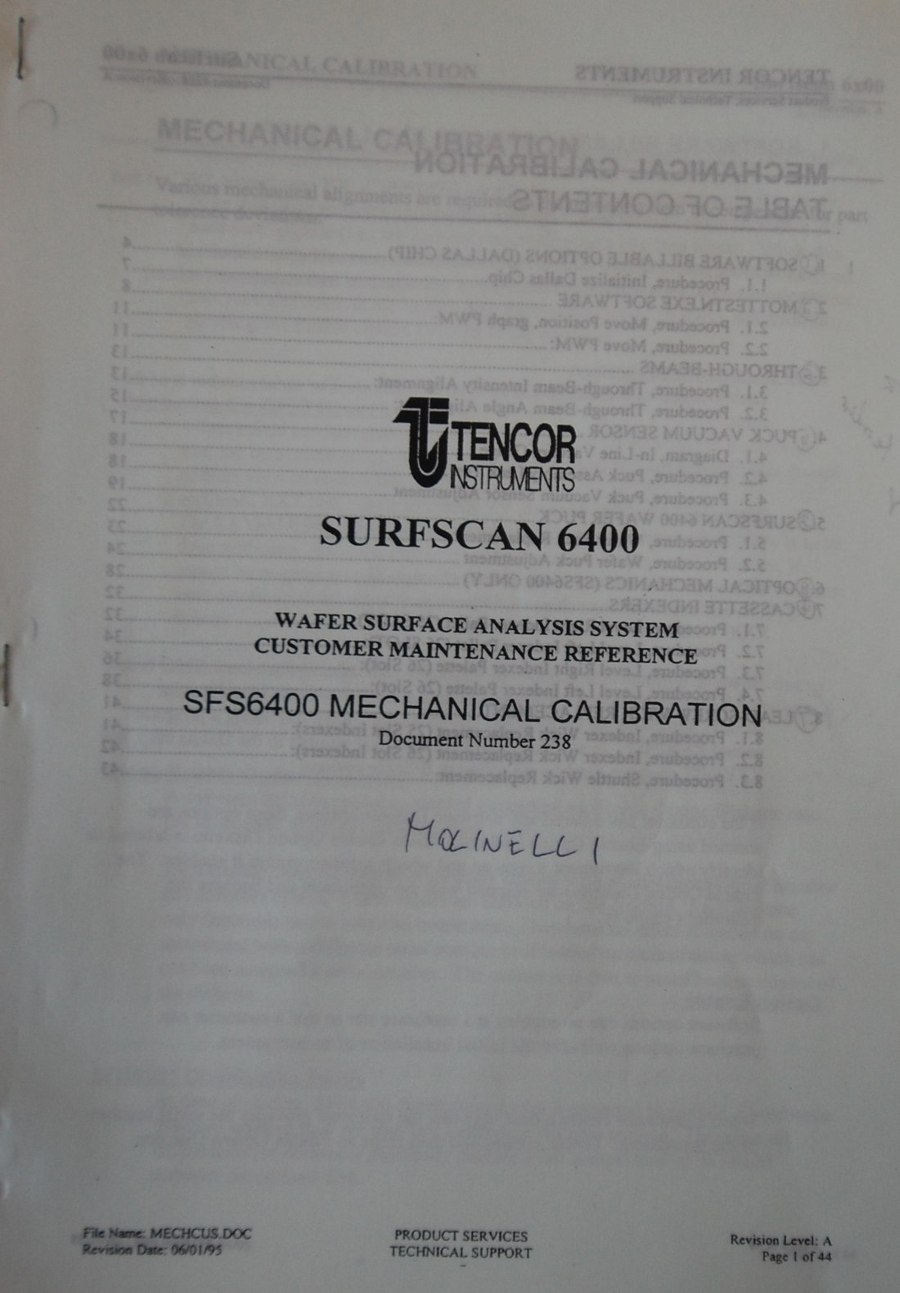 KLA TENCOR SFS6400 MECHANICAL CALIBRATION Document Number 238