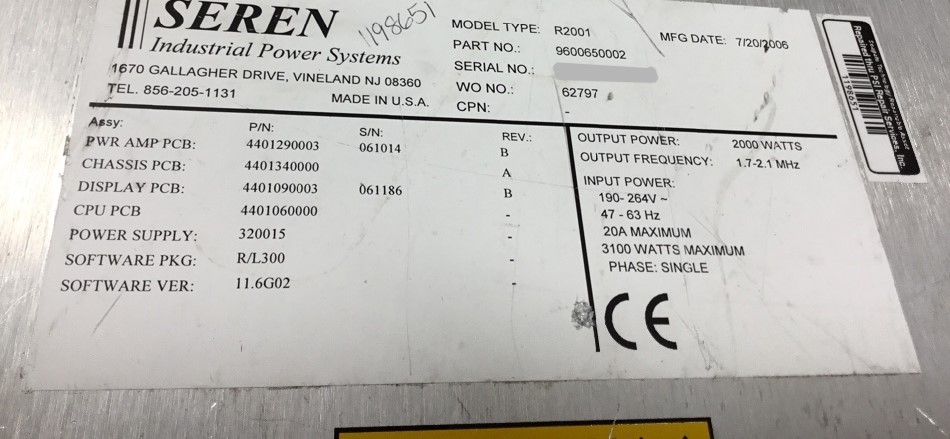 Seren R2001 Generator for sale